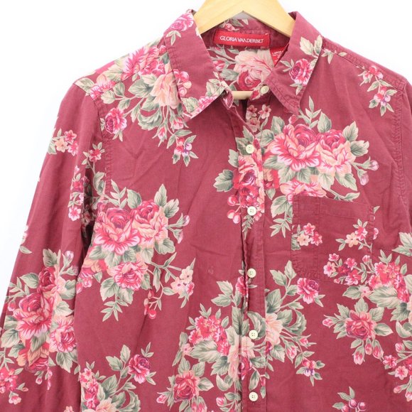 Gloria Vanderbelt Shirt Womens Red Floral Button Down Long Sleeve Collared L - Picture 3 of 8